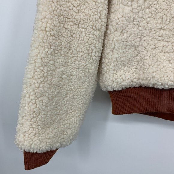 Blank NYC Jacket Faux Sherpa Leather Trim Beige Brown Full Zip - Picture 14 of 15